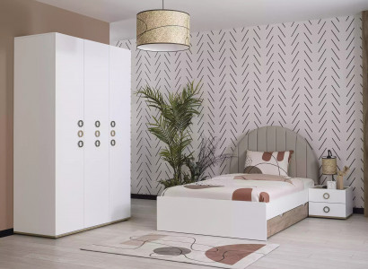 Kindermöbel Kinderzimmer Jugendbett Garnitur Bett Holz Weiß Set 3tlg